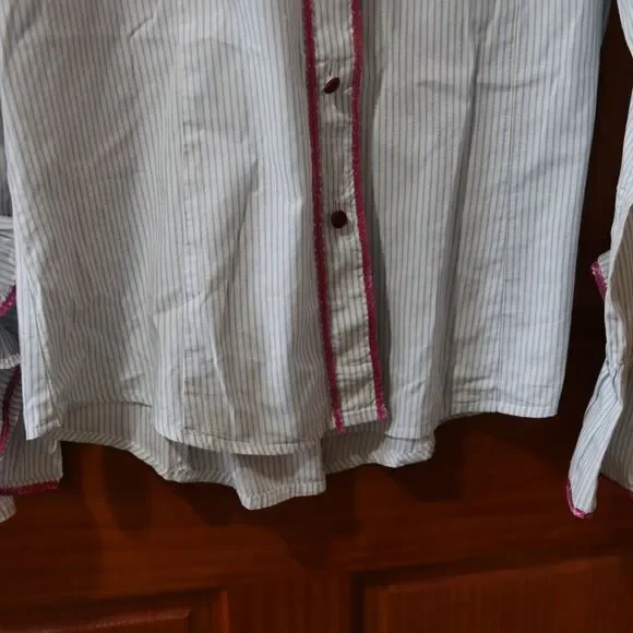 Bell Fine Garments Vintage Striped Button Down Ruffle Sleeve Sequin Trim Shirt 1 - Picture 3 of 12